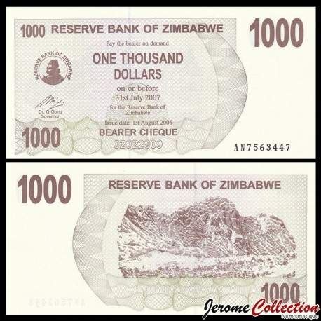 Zimbabwe Billet De Dollars Bearer Cheque