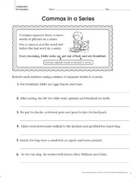 Commas In A Series Grammar Practice Page Grade Printable