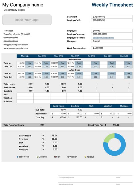 Timesheet With Breaks Template