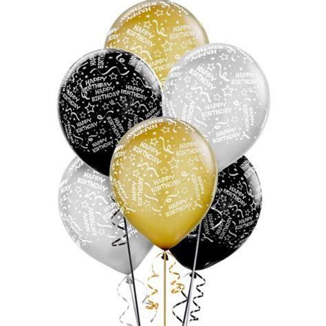 20ct, 12in, Confetti Birthday Balloons - Black, Gold & Silver