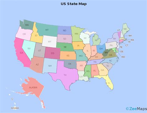 US State Map with extended color palette from ZeeMaps