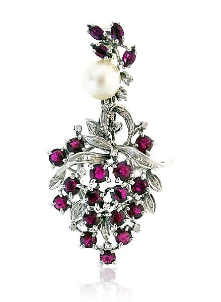 Ruby Diamond Pendant Rubin Diamantanh Nger Mit Perle In Er Weissgold