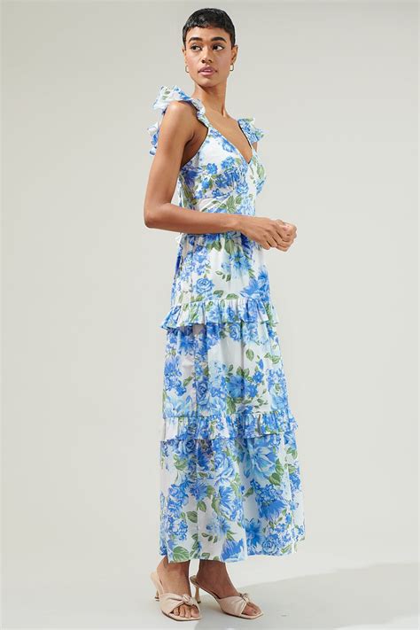 Truth Be Told Blue Floral Tiered Maxi Dress Sugarlips