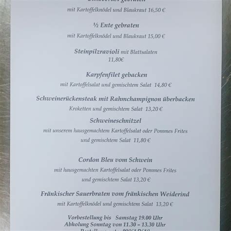 Speisekarte Von Gasthaus Zur Linde Thomas Raidel Restaurant Gebsattel