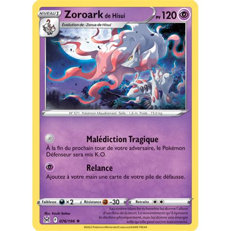 Zoroark De Hisui 076 196 Holo Reverse Origine Perdue EB11