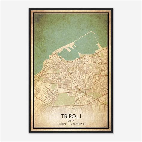Vintage Tripoli Libya Map Poster, Tripoli City Road Wall Art Print