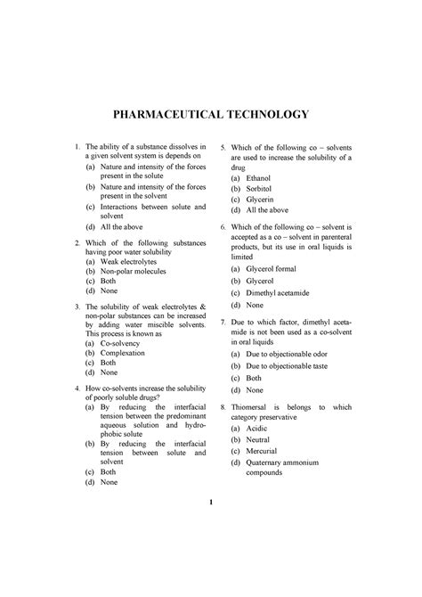 Pharmaceutics MCQ S Chapter 1 1 PHARMACEUTICAL TECHNOLOGY The Ability