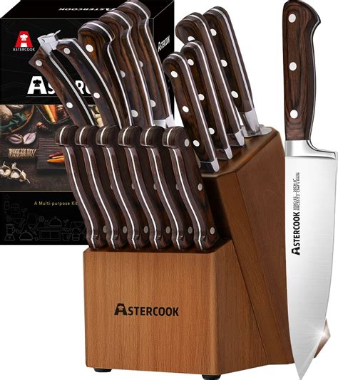 Knife Set, 15 Pcs Kitchen Knife Set With Block, Astercook German ...