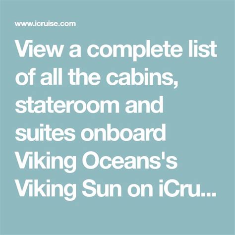 View a complete list of all the cabins, stateroom and suites onboard ...