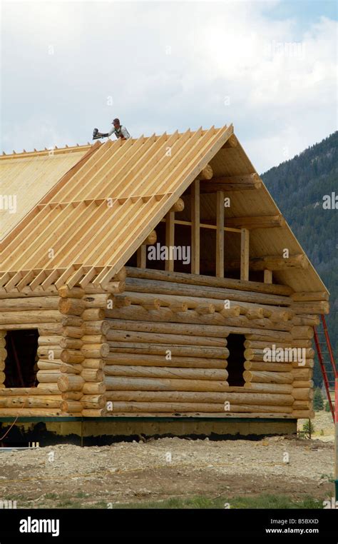 A New Log House Under Construction Stock Photo Alamy