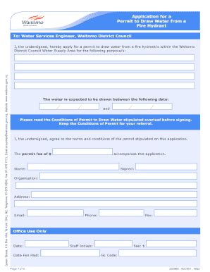 Fillable Online Waitomo Govt Application For A Permit To Draw Water