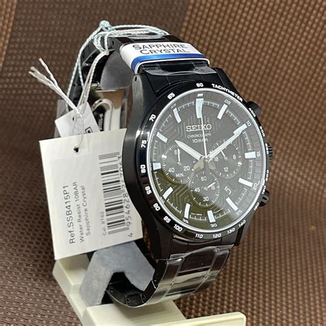 Seiko Chronograph Ssb415p1 Quartz Stainless Steel Black Dial Analog Mens Watch 4954628247063 Ebay