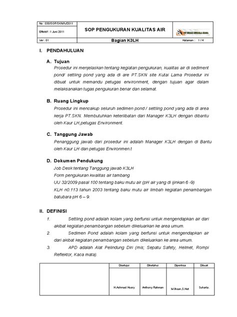 K3lh 01sop Mengukur Kualitas Air Tambang Pdf