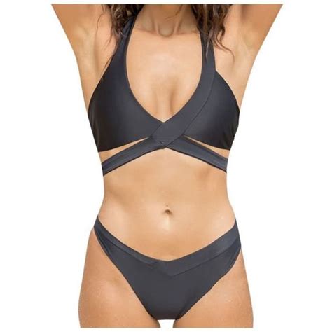 Maillot De Bain Bikini Sexy Fendu Couleur Assortie Zzl Bkm