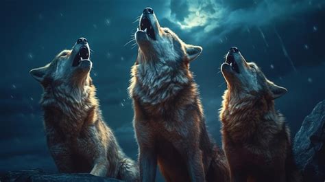 Premium Photo | A group of wolves howling at the moon AI generated