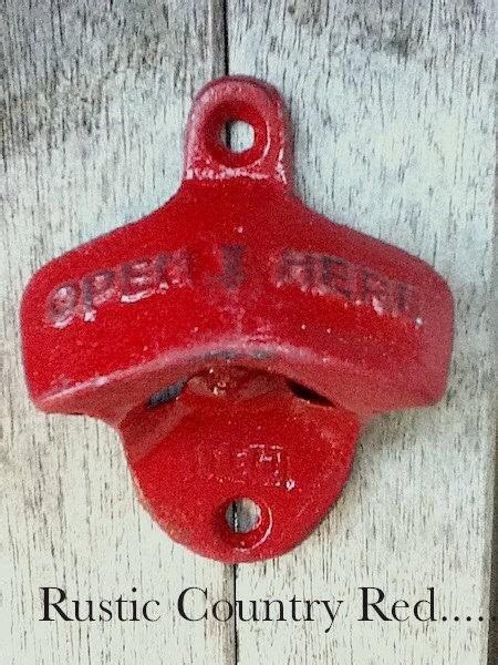 An Old Red Door Handle With The Words Rustic Country Red On It S Side