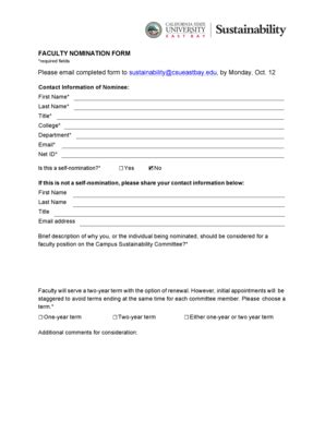 Fillable Online Csueastbay Csc Faculty Nomination Form Template