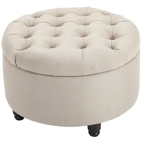 HOMCOM Round Linen Fabric Storage Ottoman Footstool with Removable Lid - Walmart.com - Walmart.com