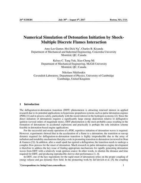 Pdf Numerical Simulation Of Detonation Initiation By Shock Multiple