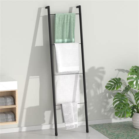 Navaris Bamboo Towel Ladder Wooden Rack Rail Blanket Towel Clothes