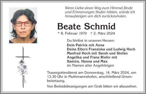 Traueranzeigen Von Beate Schmid Augsburger Allgemeine Zeitung