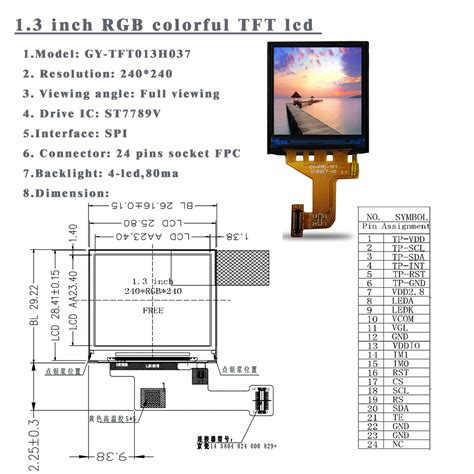 Full Viewing Colorful Inch Rgb St V Spi Pins Socket Fpc Ips