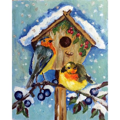 Robin painting, Christmas Artwork, Original Acrylic Painting - Inspire ...