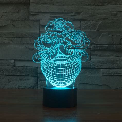 Rose Black Base Creative Colorful 3D LED Decorative Night Light USB