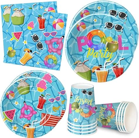 Amazon Hipvvild Summer Beach Pool Party Plates And Napkins Pool