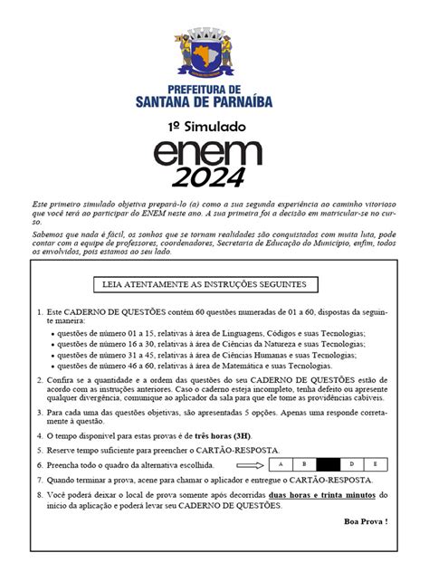 Simulado Enem Com Gabarito Pdf - Primeiro Simulado 2024 ENEM Com Gabarito | PDF