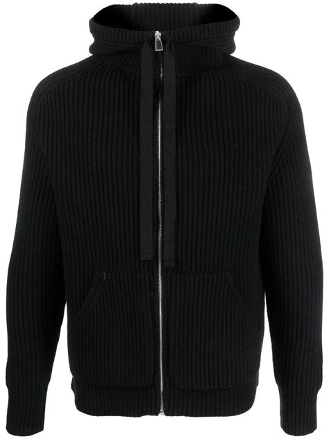 There Was One Zip Up Ribbed Knit Hoodie Black Farfetch Uk