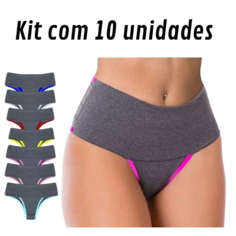 Kit 10 Calcinhas seca barriga modeladora cós alto feminina Shopee Brasil