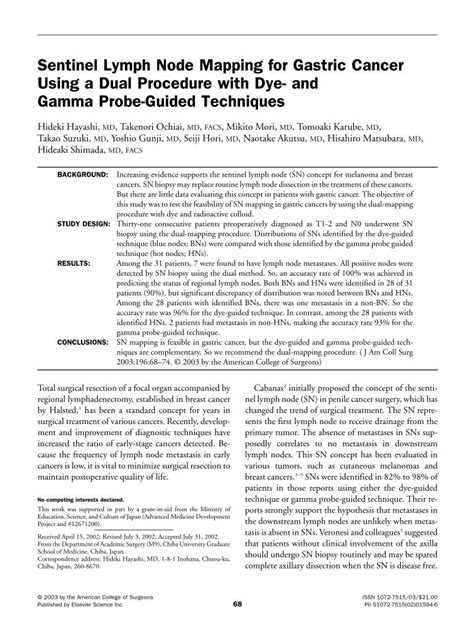 Pdf Sentinel Lymph Node Mapping For Gastric Cancer Using A Dual