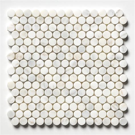 Calacatta Gold Royal Honed Penny Round Marble Mosaic 11 1 4x11 3 4