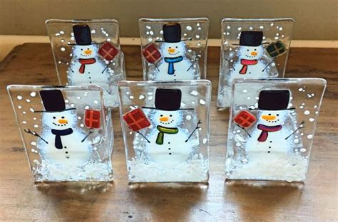 Mini Snowman Tealight Holder Buy Britain Fused Glass Artwork Fused Glass Ornaments Glass