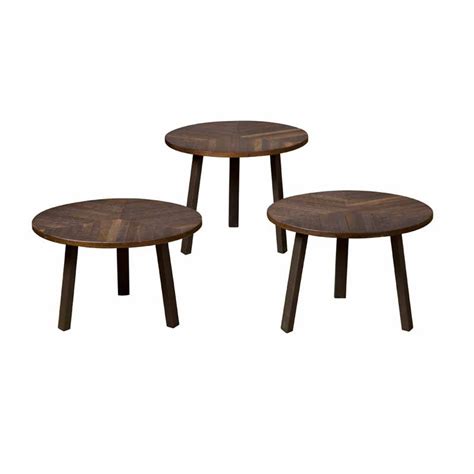 Set 3 Tables Basses Industrielles Teck Et Métal Lazia Vin