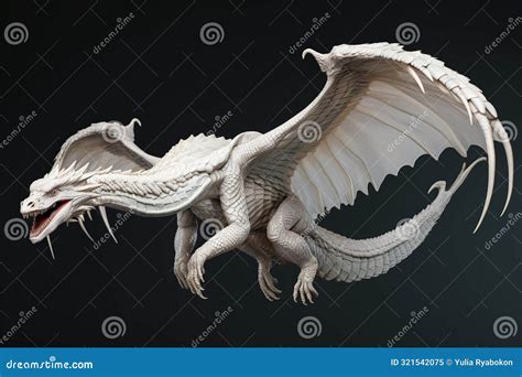 Majestic White Dragon Isolated On Dark Background Stock Illustration