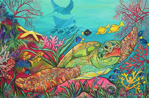 Sea Turtles Coral Reef Painting By Patti Schermerhorn Pixels