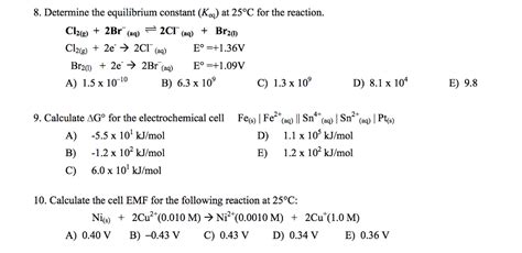 Solved Determine The Equilibrium Constant Keq At 25