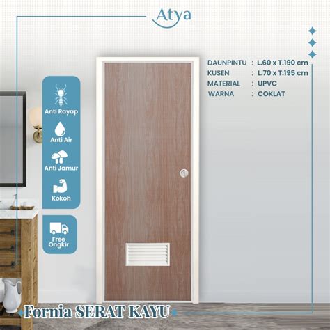 Pintu Kamar Mandi Upvc Full Set Ventilasi Aksesoris Motif Serat Kayu