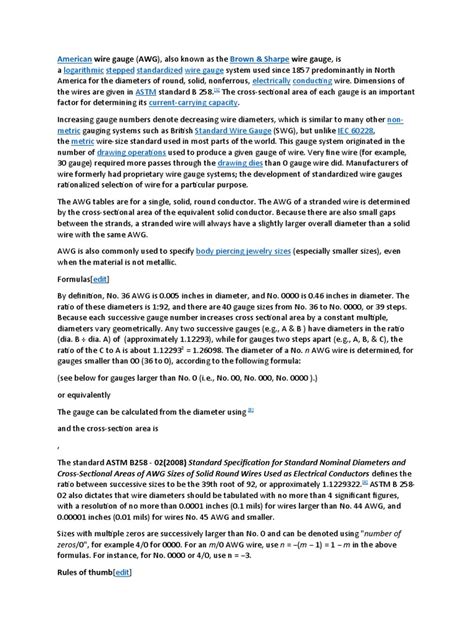 Standard Wire Gauge Sizes Formulas Tables And Properties Of American