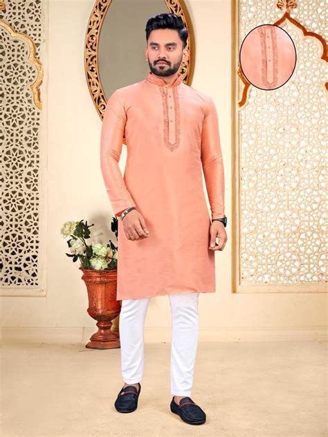 Cotton Plain Peach And White Mens Kurta Pajama At Rs 400 Set In Surat