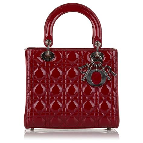 Dior Cartable Lady Dior En Cuir Verni Rouge Moyen Cuir Vernis Ref