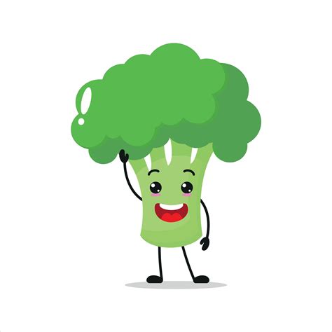 Cute Happy Broccoli Character Smiling And Greet Vegetable Cartoon