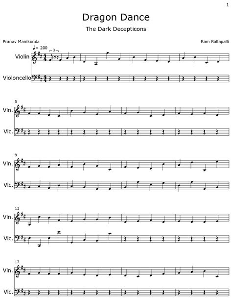 Dragon Dance Sheet Music For Violin Cello