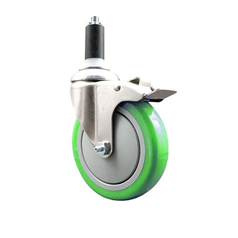 Polyurethane Swivel Stem Caster With 5 Inch Green Caster Wheel And