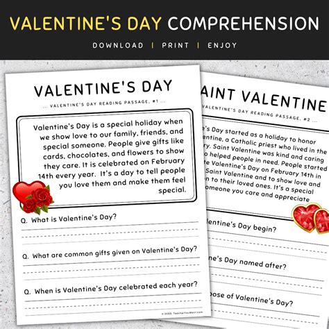 Valentine S Day Reading Comprehension Reading Activities Worksheets