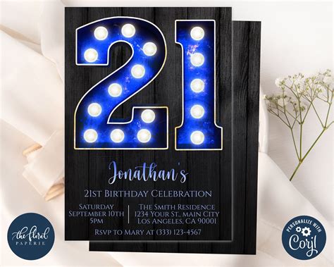 St Birthday Invitation Template Editable St Birthday Blue Etsy