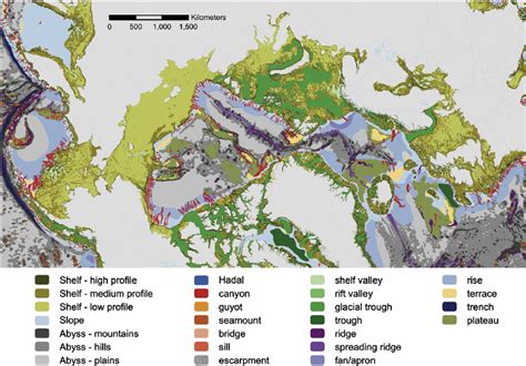 Geomorphic Features Map Of The Arctic Ocean Dotted White Lines Mark