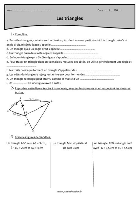 Triangles Cm Exercices Imprimer Pass Education